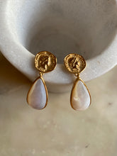Gold coin and mother of pearl tear drops