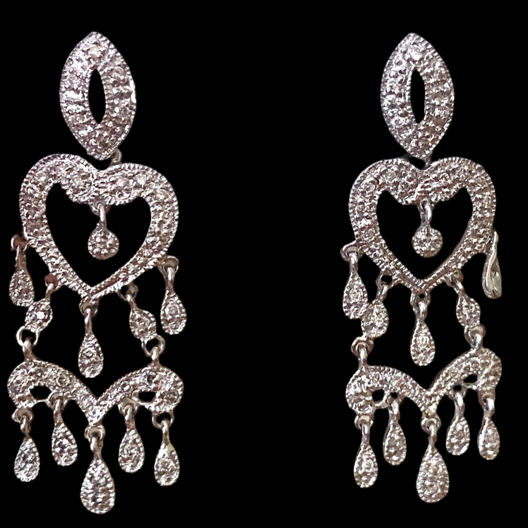 18k white gold Chandelier heart Earrings