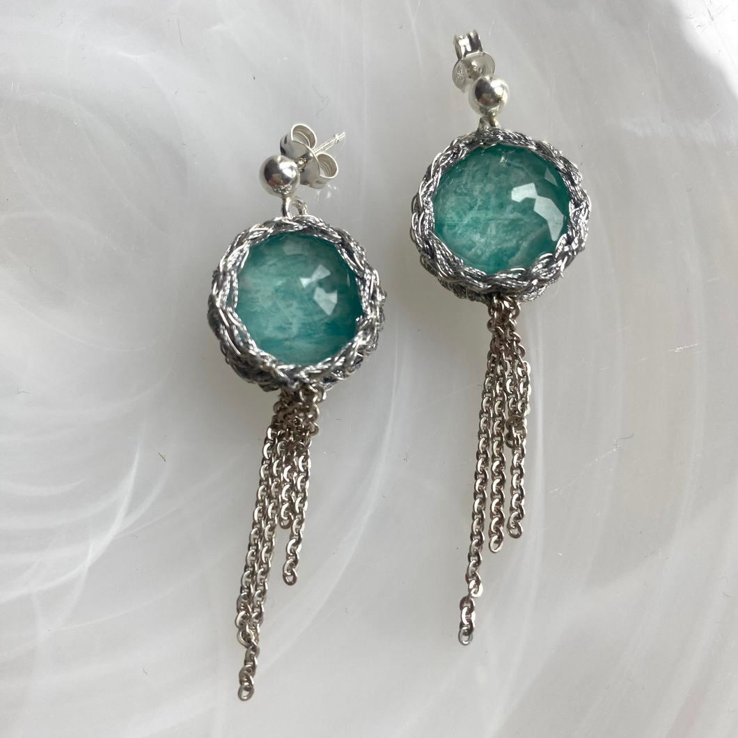 Apatite drops with silver chain earrings