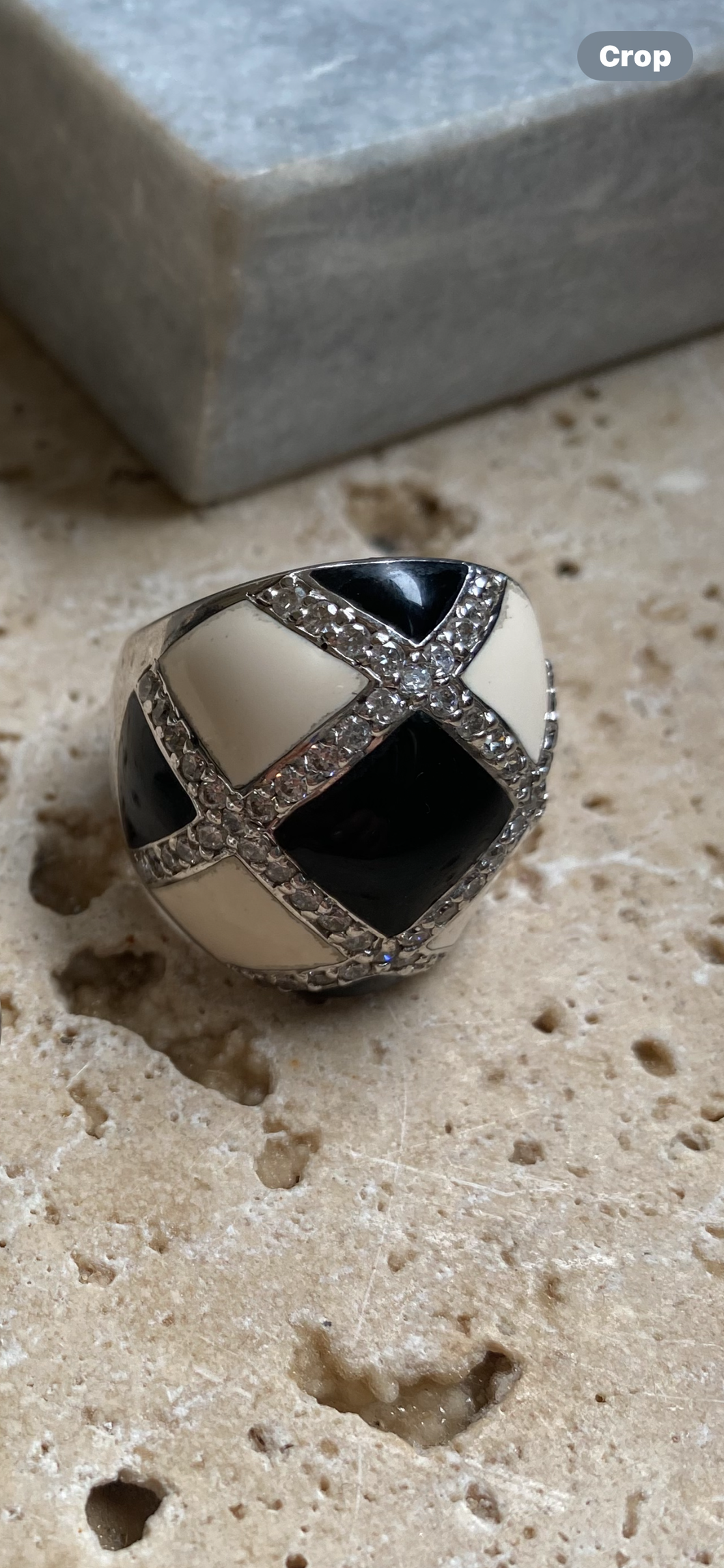 Black and white enamel cocktail ring