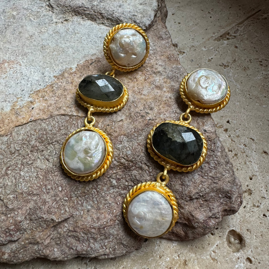 Grecian labradorite and pearl earrings