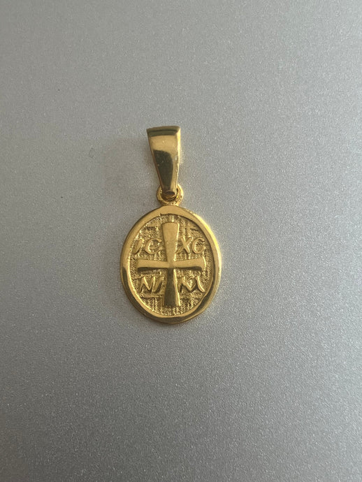 Solid 14k gold ICXC Konstantine and Helen Oval pendant