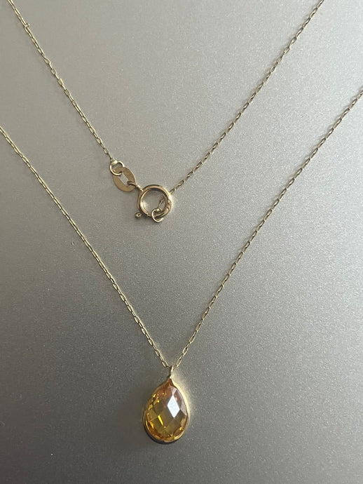 Citrine teardrop 14k gold necklace