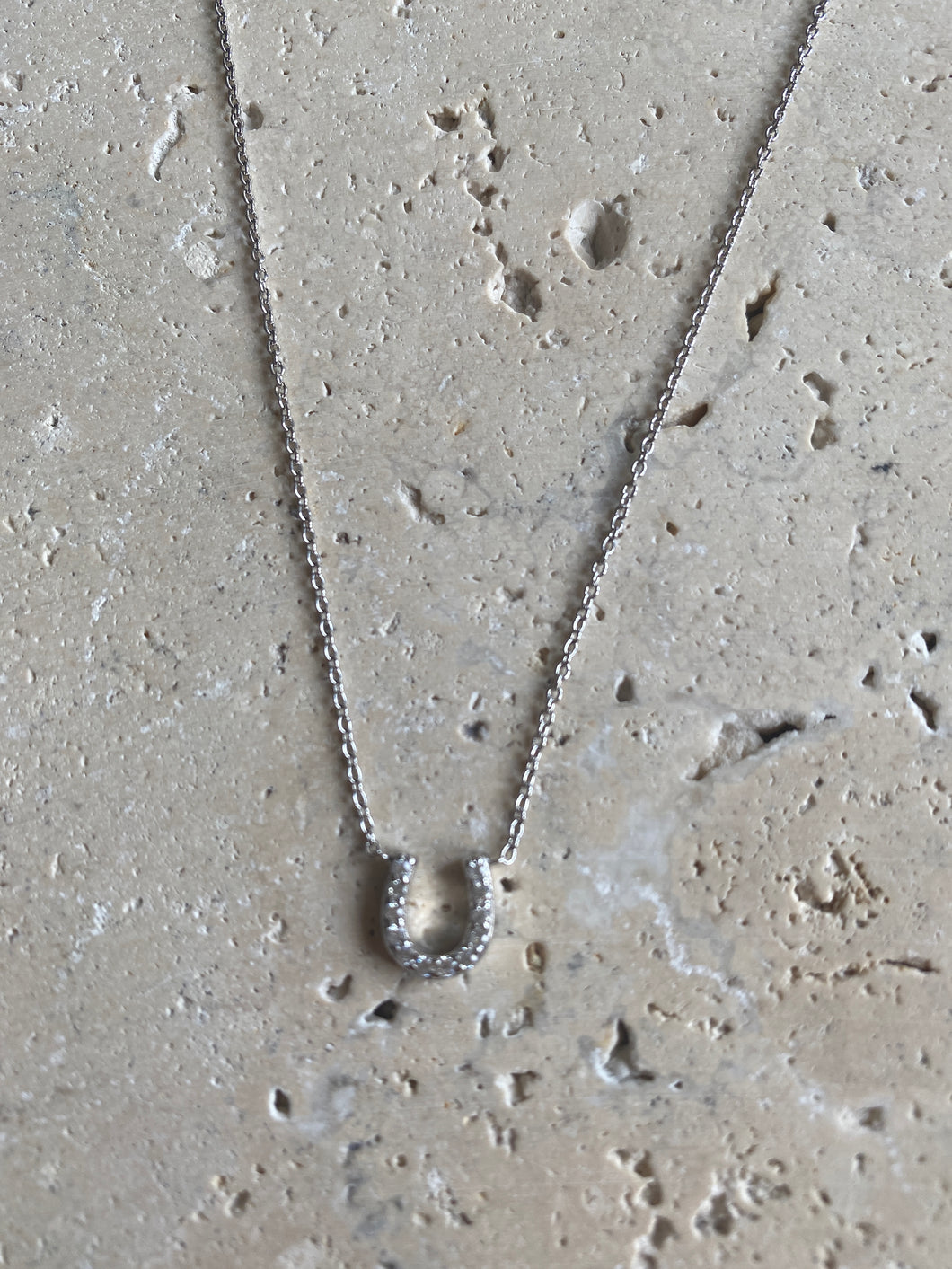 Horse Shoe in silver and CZ necklace