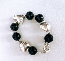 Hammered hearts & onyx bracelets