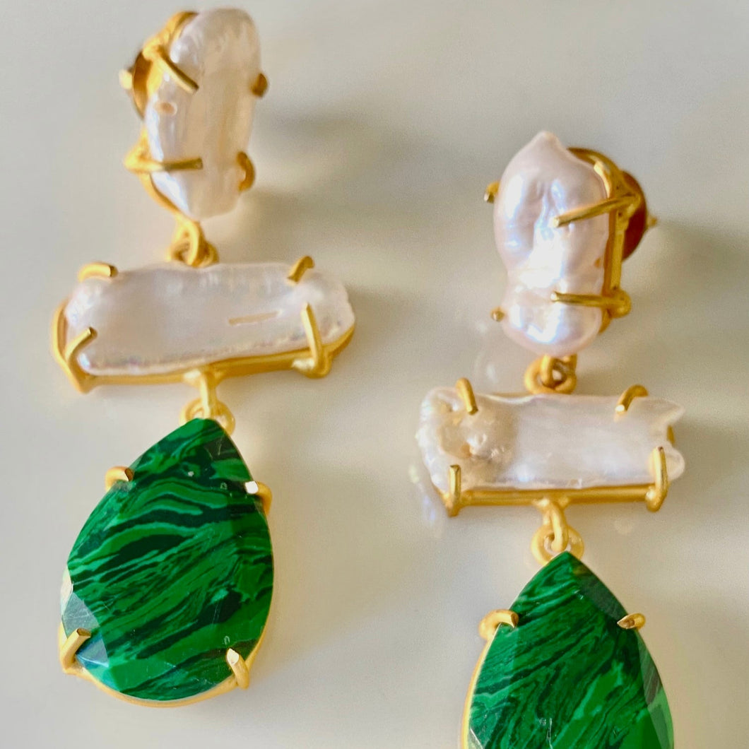 Malachite and Keshi pearls