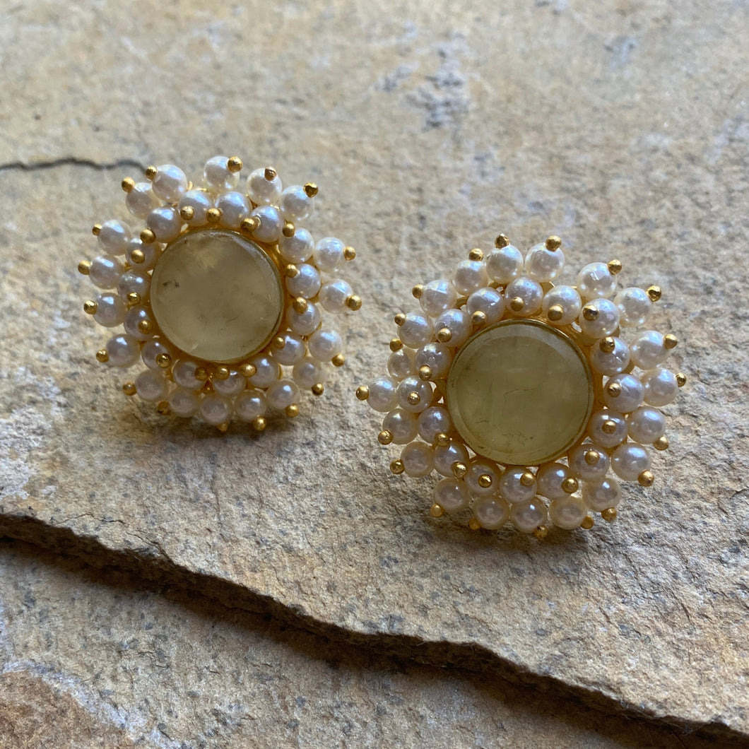 Cluster pearl with lemon quartz earrings