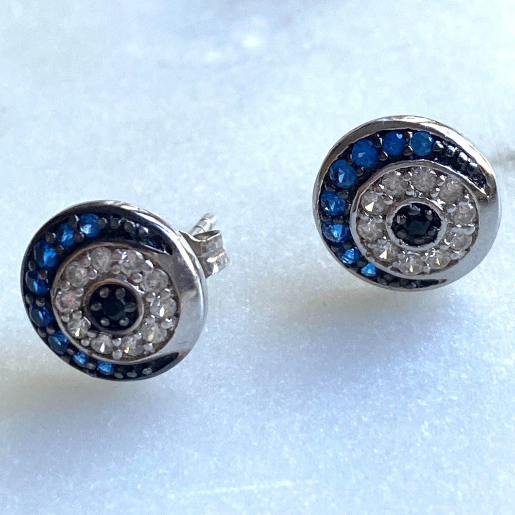 Blue mati eye sparkly earrings