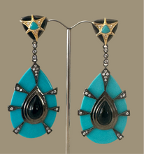 Turquoise and black enamel earrings