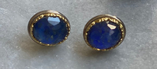 Oval lapis stud earrings with 24k gold detail