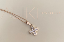 9k yellow gold white sapphire cross