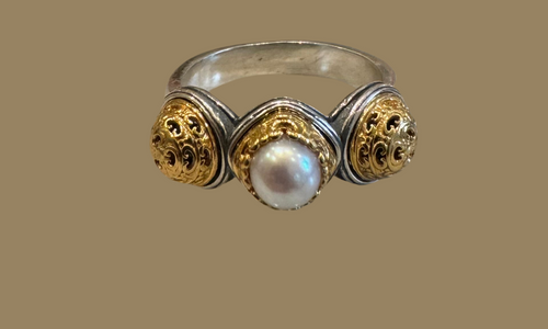 Byzantine filigree and pearl ring
