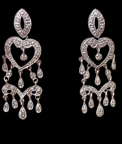 18k white gold Chandelier heart Earrings