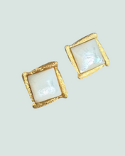 Brushed gold square mother of pearl earrings