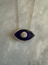 Blue enamel large eye necklace