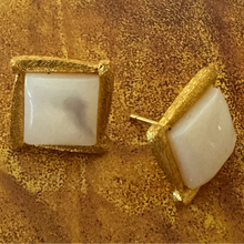 Brushed gold square mother of pearl earrings