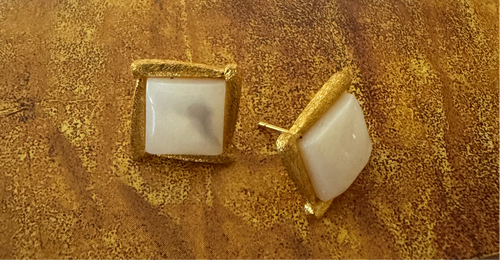 Brushed gold square mother of pearl earrings