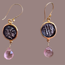 The ancient ‘Diopeithes’ coin with rose quartz drop earrings