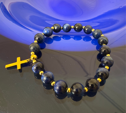 The blue quartz and the cross bracelet.