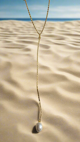 Single pearl lariat necklace