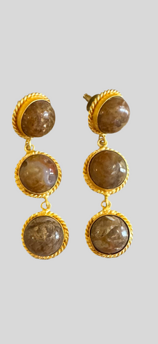 Rustic brown quartz trio drop earrings