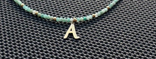 14k gold initial on apatite and gold beads