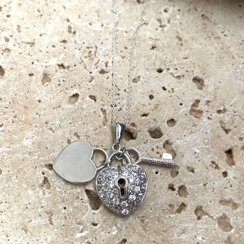 Heart lock and key necklace