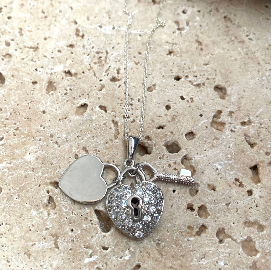 Heart lock and key necklace