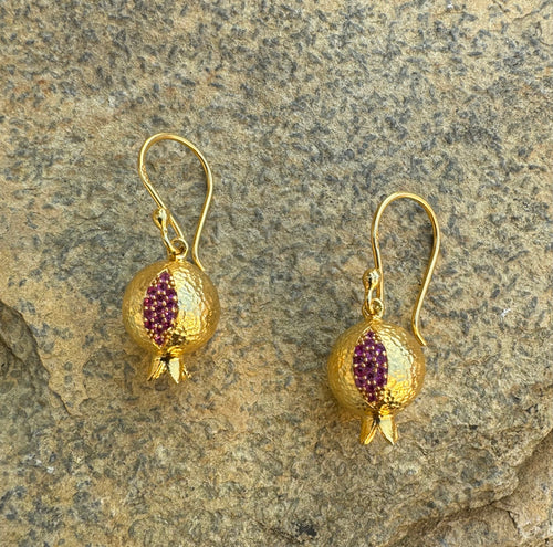 Pink and gold pomegranate earrings