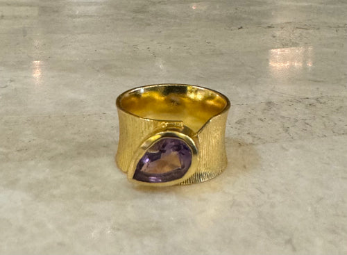 Amethyst gold vermeil hammered ring