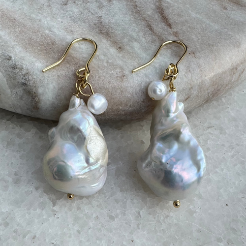 Grecian seed pearl & baroque fresh water pearl earrings