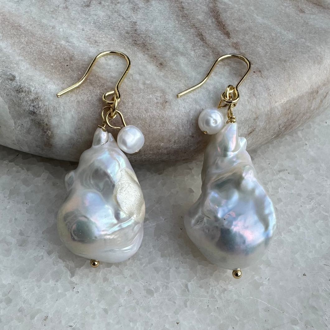 Grecian seed pearl & baroque fresh water pearl earrings