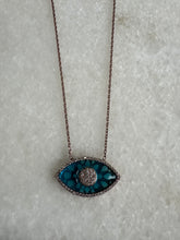 Blue enamel large eye necklace