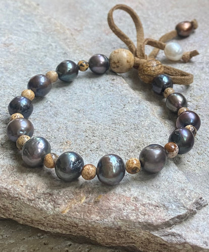 Peacock pearl with jasper bracelet