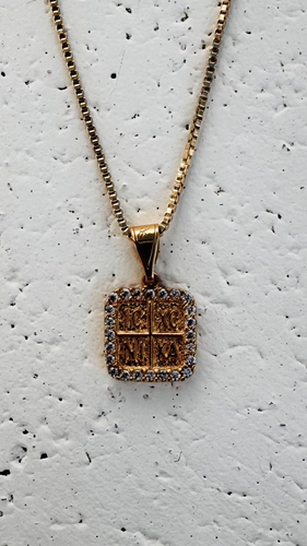 14k ICXC square pendant with sapphires