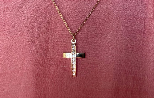 Tuscan jewel 18k gold diamond cross with 14k gold chain