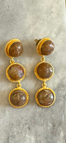 Golden brown quartz trio drop earrings