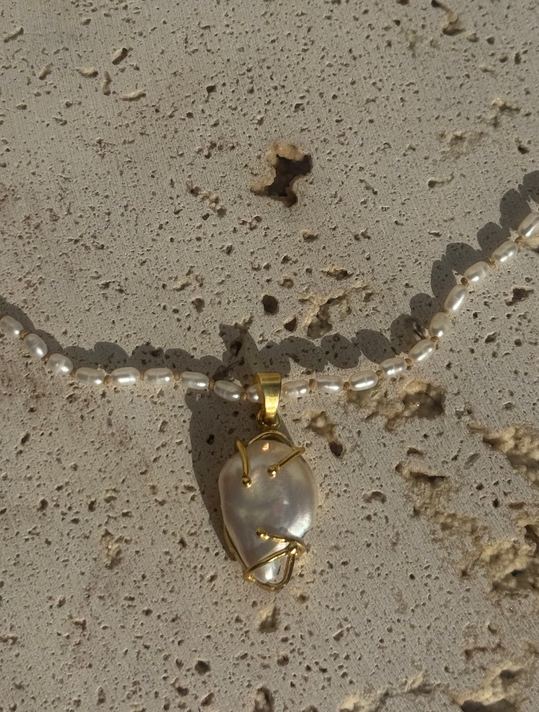 Petite pearl choker and Keshi pearl pendant.