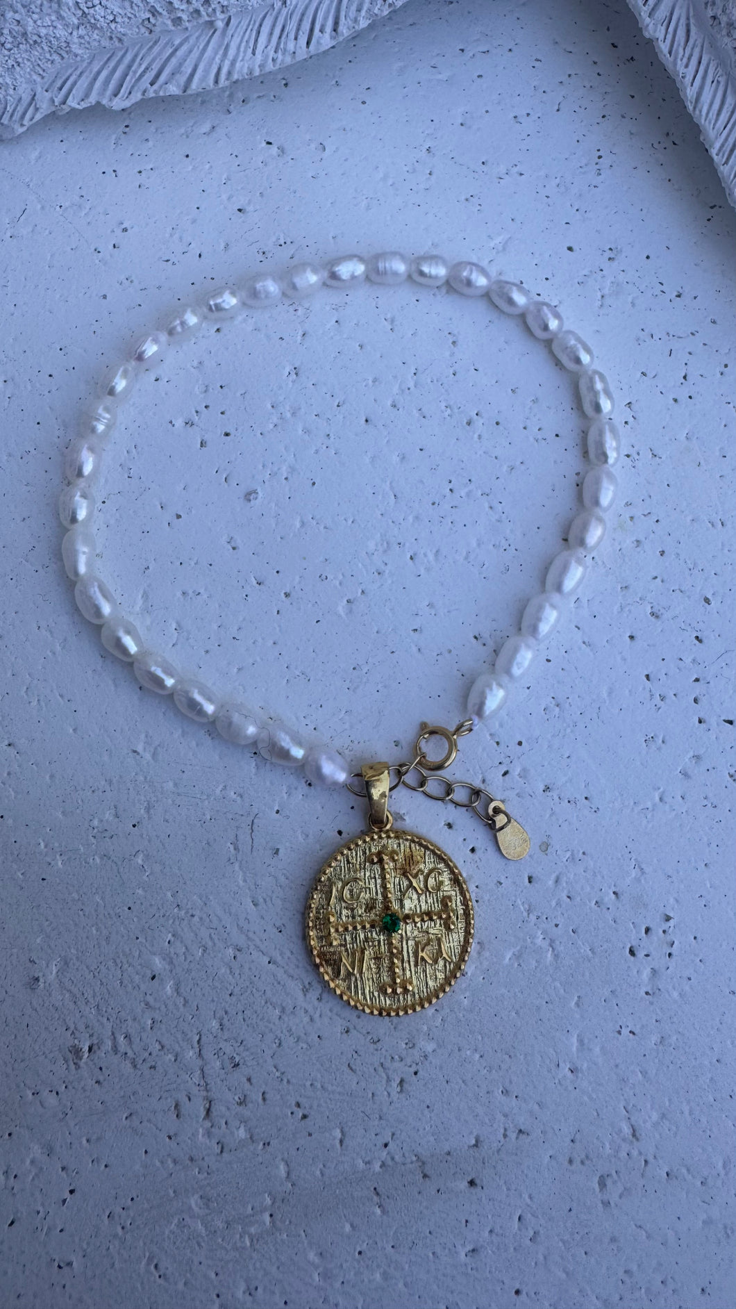 Pearl bracelet with ICXC medallion