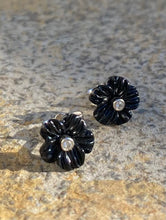 Black enamel flower studs