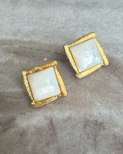 Brushed gold square mother of pearl earrings