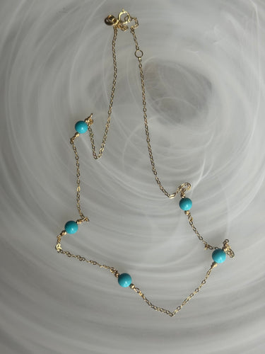 Turquoise cabochon 14k gold necklace