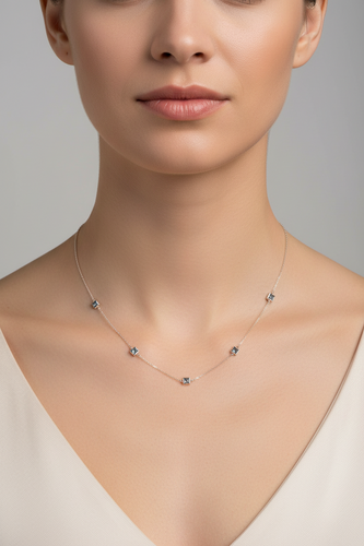 9k gold blue topaz emerald cut necklace