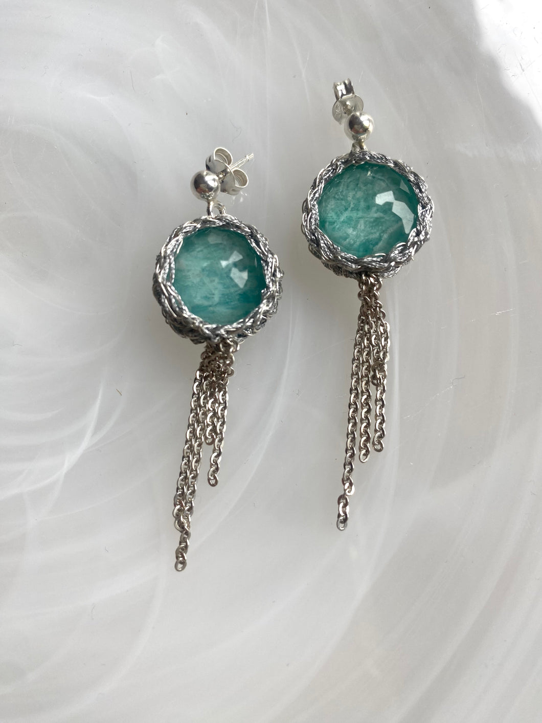 Apatite drops with silver chain earrings