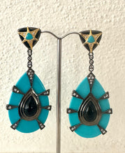 Turquoise and black enamel earrings