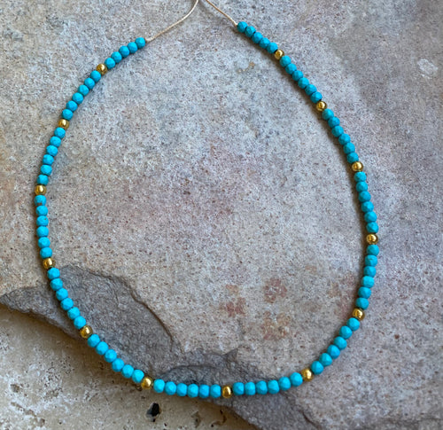 Turquoise and gold beads choker