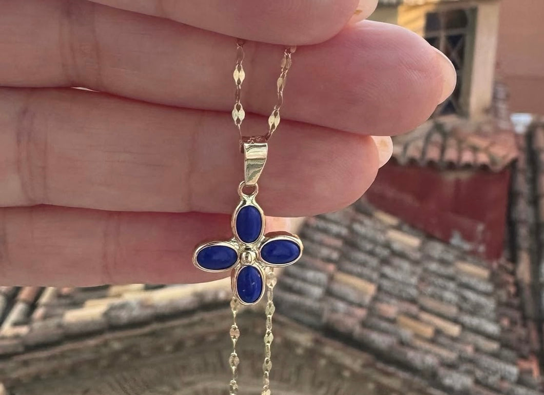 Midnight blue Athena cross in 14k gold lapis lazuli