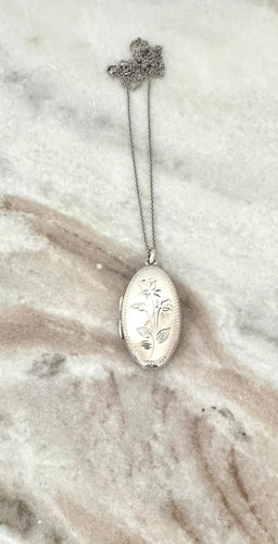 Oval Locket with Rose filigree necklace