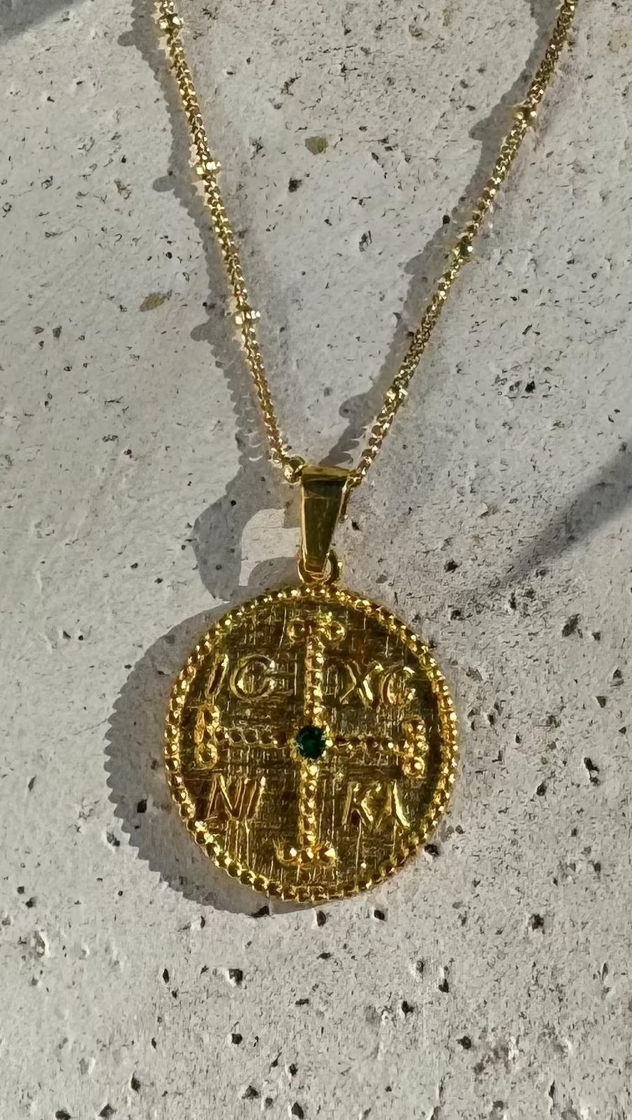Reversible ICXC medallion with green spinel