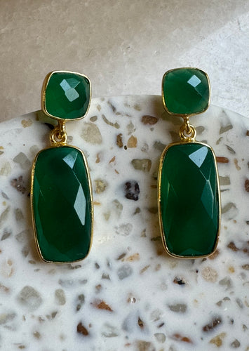 Green agate gold vermeil earrings